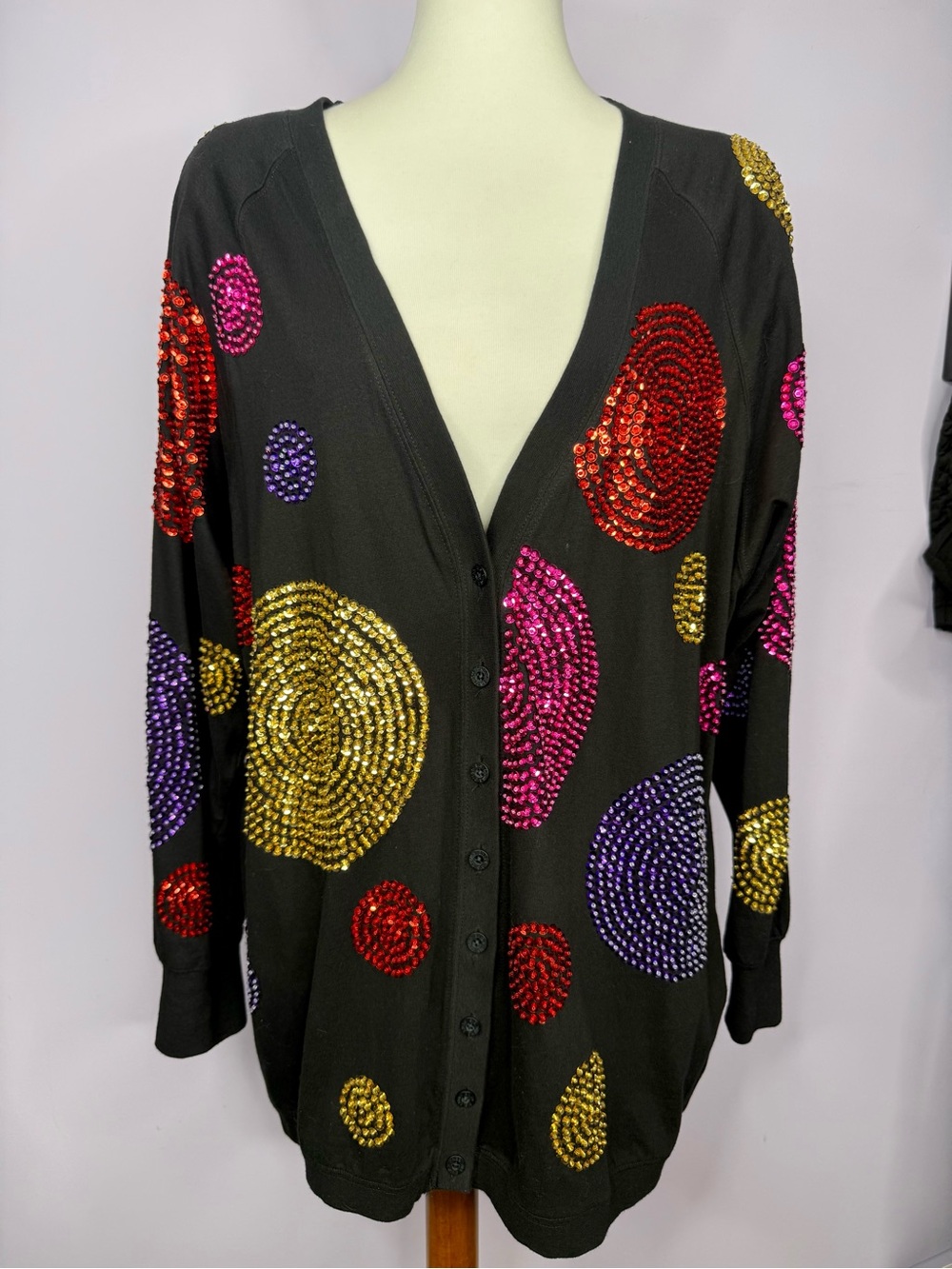 Gene Ewing Bis Vintage 80's/90's Colorful Sequin Polka Dot Cardigan